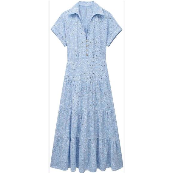 Like Love Pale Blue and White Eyelet Embroidered Maxi Dress 1X - Picture 2 of 8